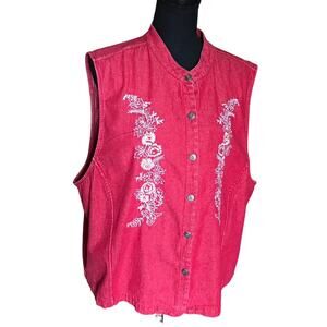 Susan Bristol CutOut Vest Jacket 2W Red Denim Embroidered and Beaded